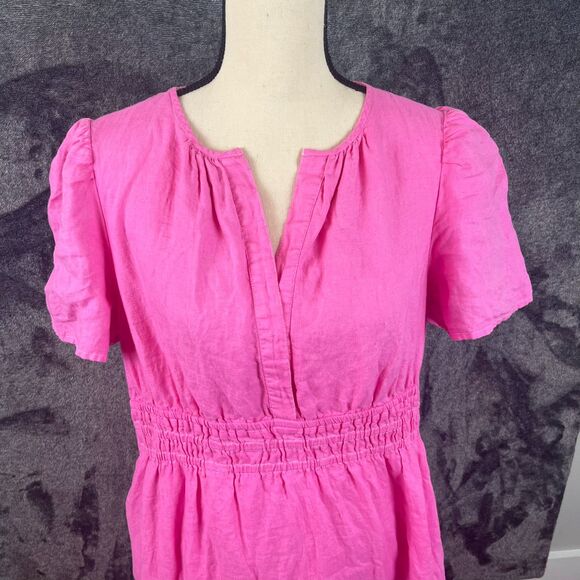 Quince European Linen Tiered Maxi Dress Lined Pink Women's L Cinch Waist - Picture 2 of 12